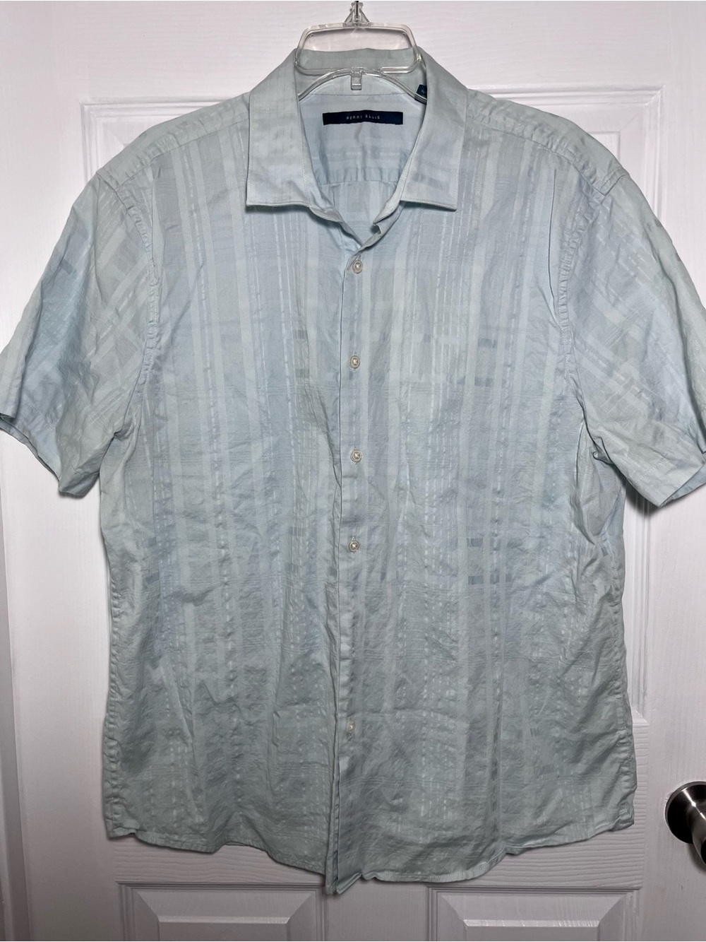 Perry Ellis Light Blue Cotton Short-Sleeve Button-Down Shirt